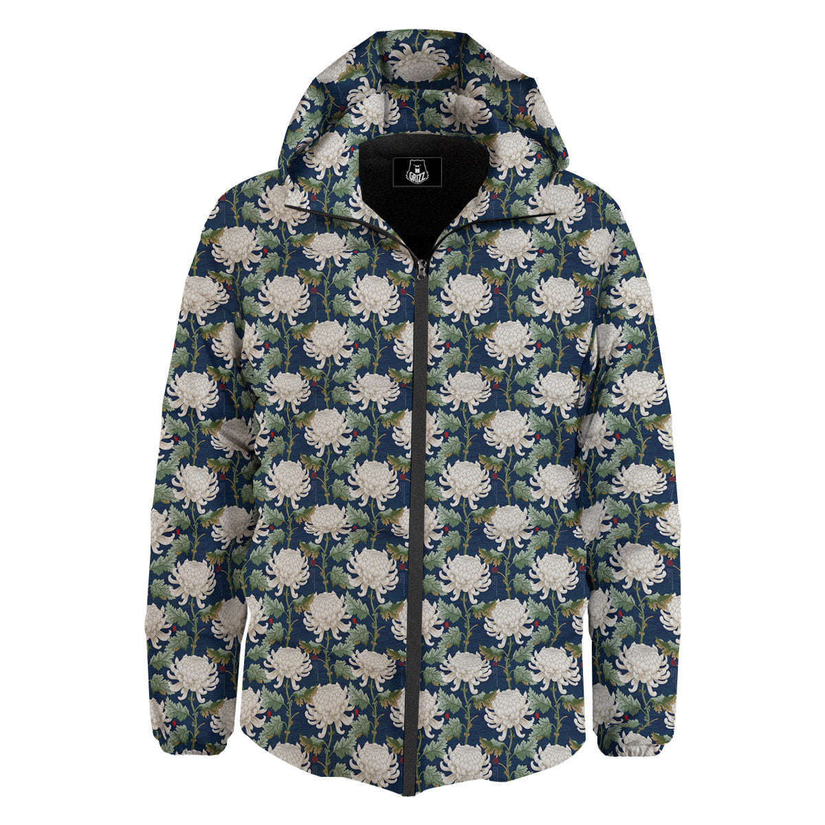 Chrysanthemum Flower Print Down Jacket-grizzshop