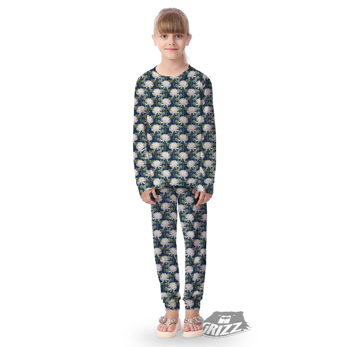 Chrysanthemum Flower Print Kid's Pajamas-grizzshop