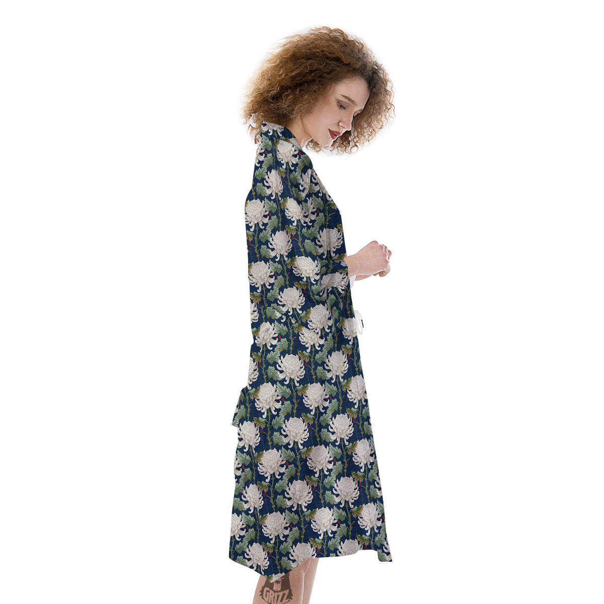 Chrysanthemum Flower Print Kimono-grizzshop