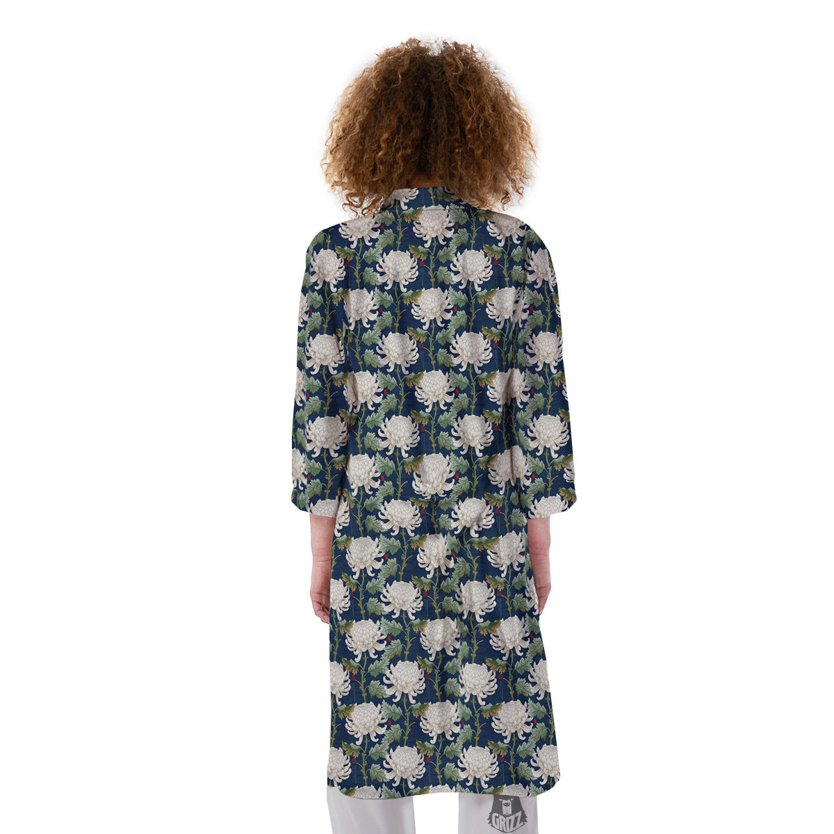 Chrysanthemum Flower Print Kimono-grizzshop