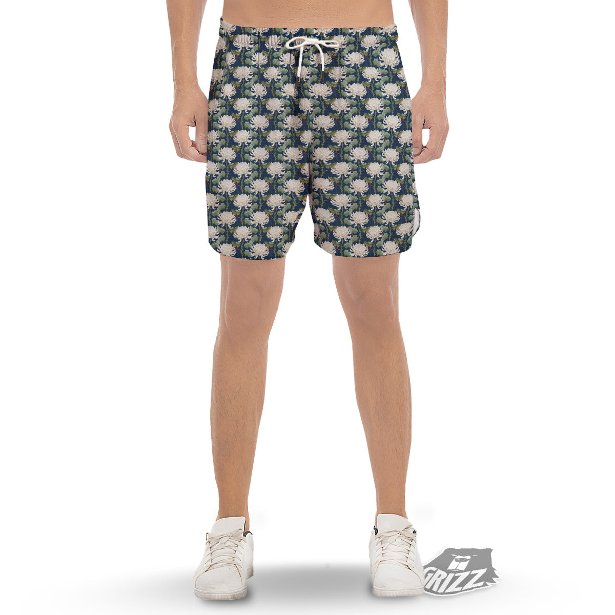 Chrysanthemum Flower Print Men's Gym Shorts-grizzshop