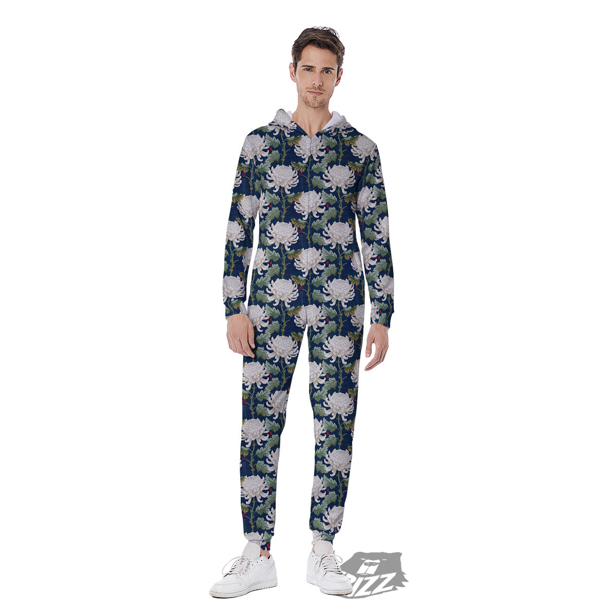 Chrysanthemum Flower Print Men's Jumpsuit-grizzshop