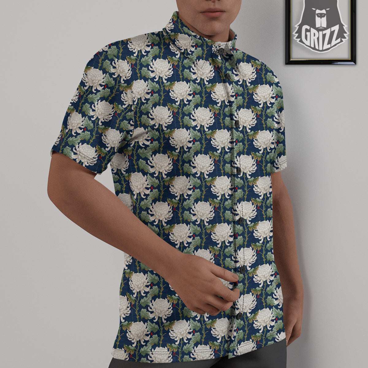 Chrysanthemum Flower Print Untucked Shirts-grizzshop