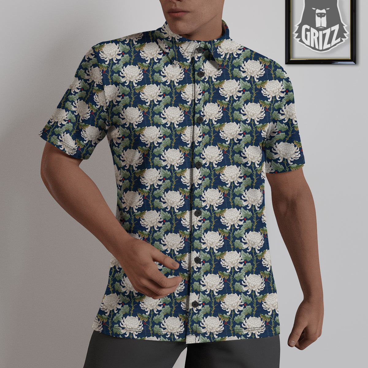 Chrysanthemum Flower Print Untucked Shirts-grizzshop