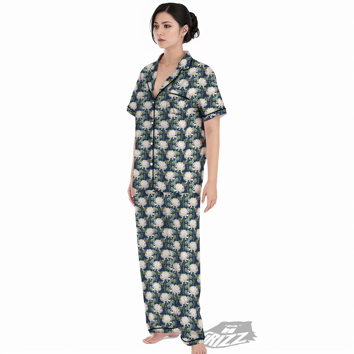 Chrysanthemum Flower Print Women's Pajamas Set-grizzshop