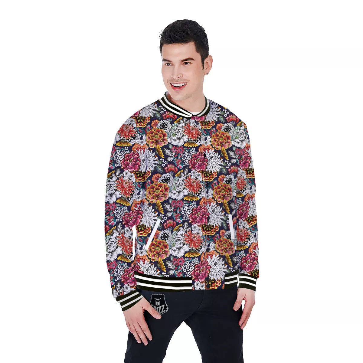 Chrysanthemum Japanese Print Pattern Baseball Jacket-grizzshop