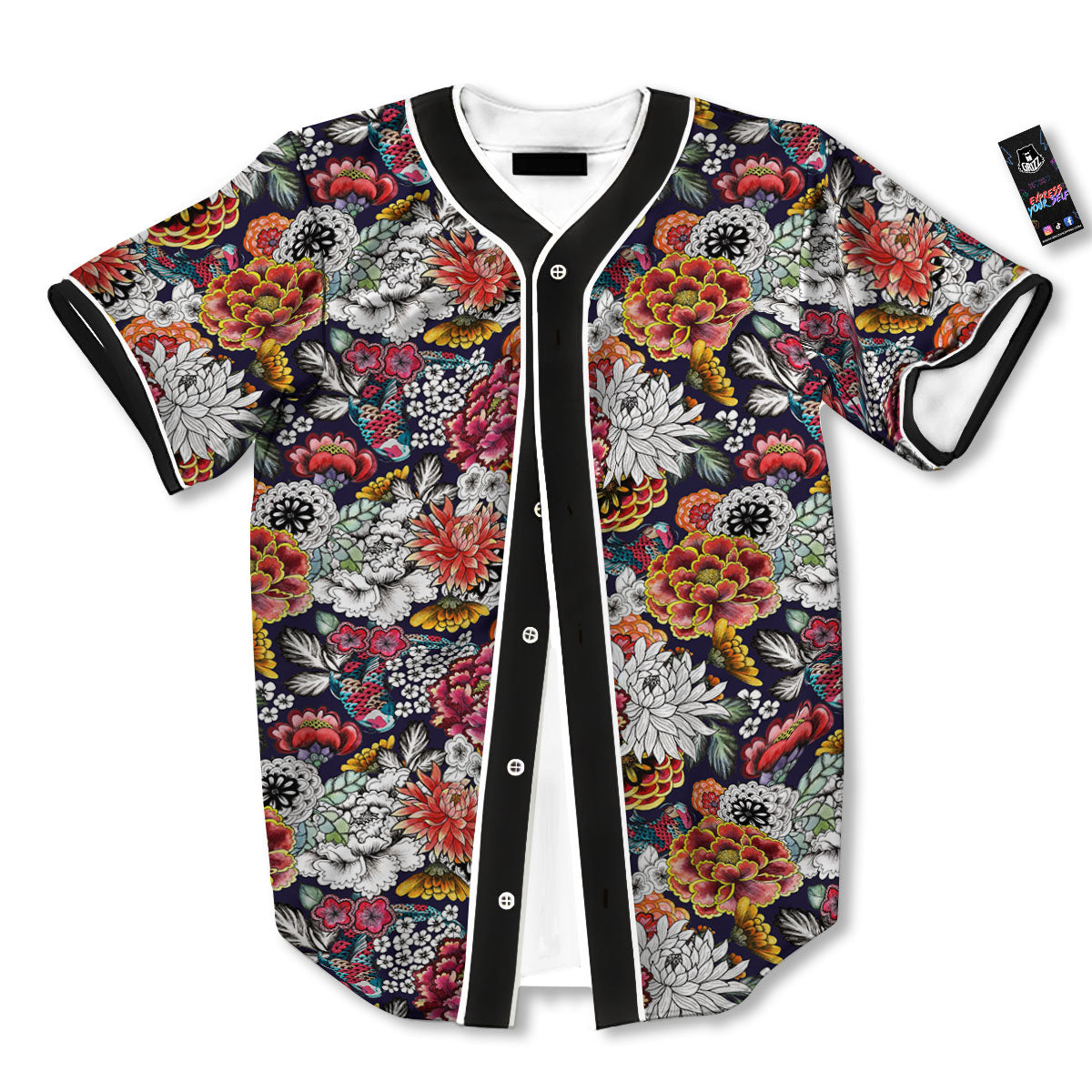 Chrysanthemum Japanese Print Pattern Baseball Jersey-grizzshop