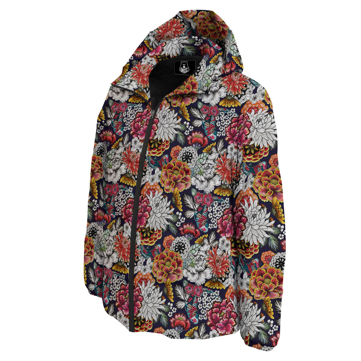 Chrysanthemum Japanese Print Pattern Down Jacket-grizzshop