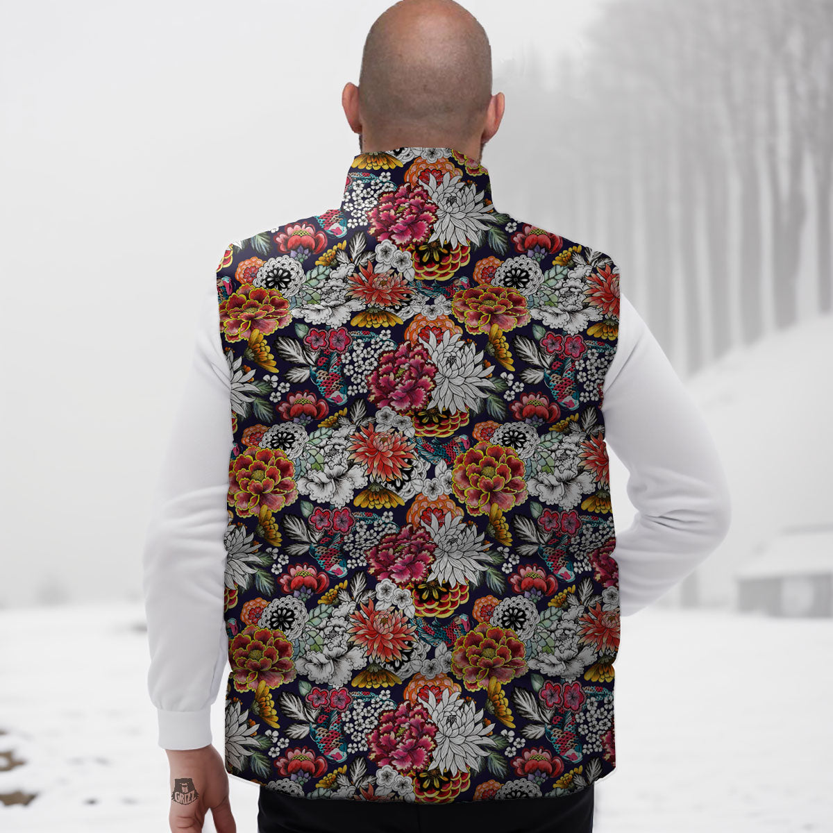 Chrysanthemum Japanese Print Pattern Down Vest