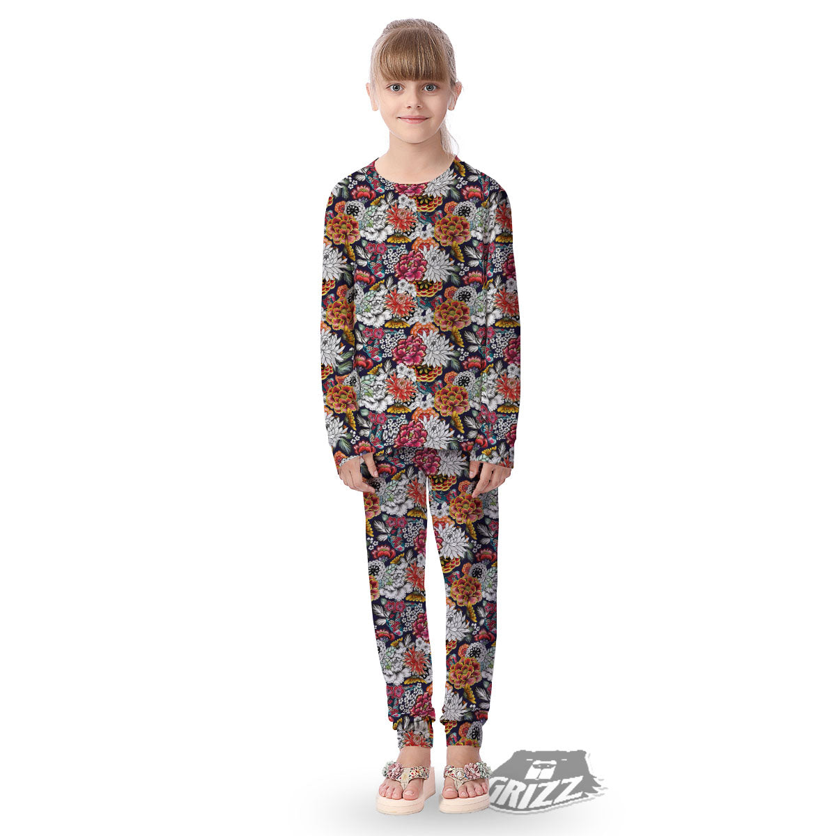 Chrysanthemum Japanese Print Pattern Kid's Pajamas-grizzshop