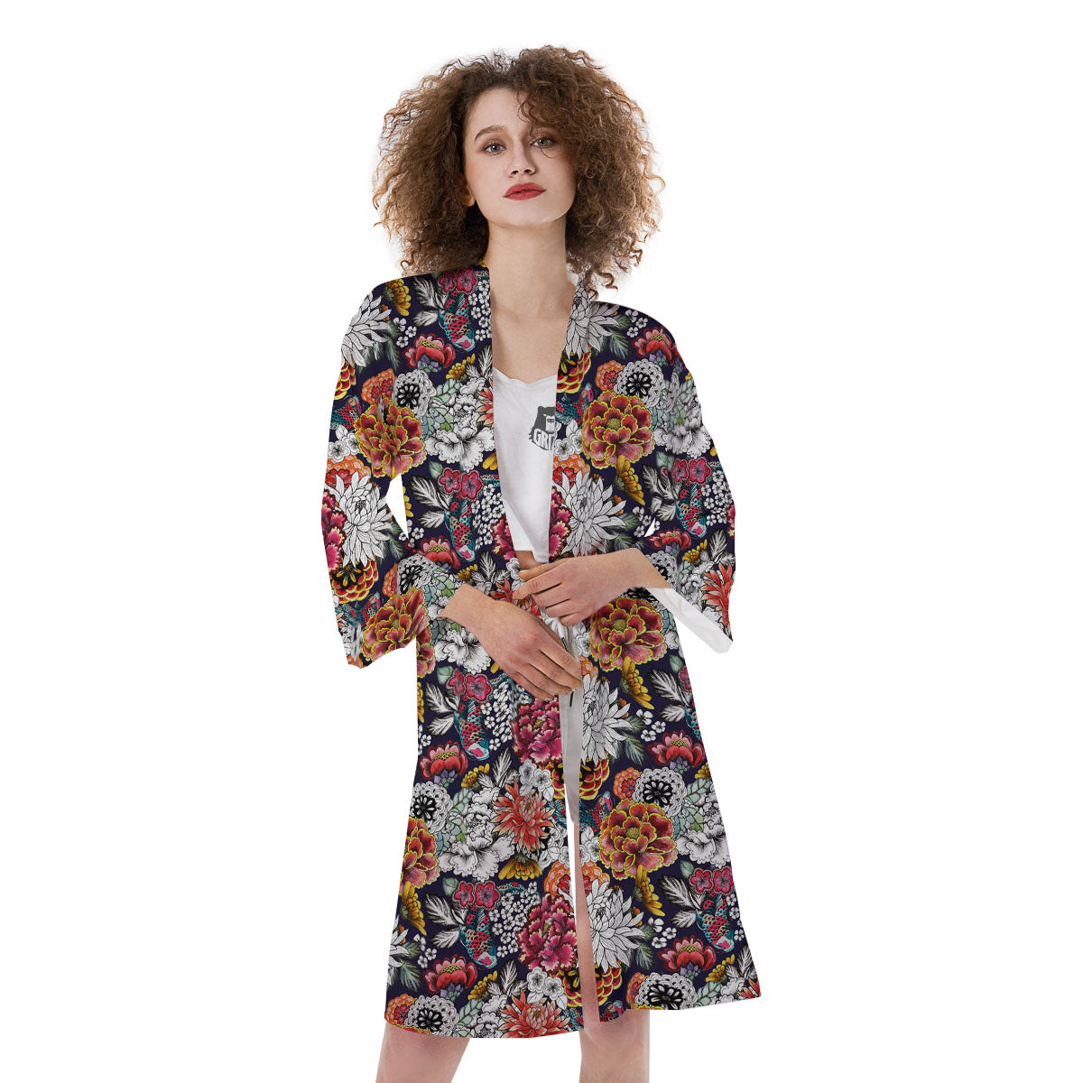 Chrysanthemum Japanese Print Pattern Kimono-grizzshop
