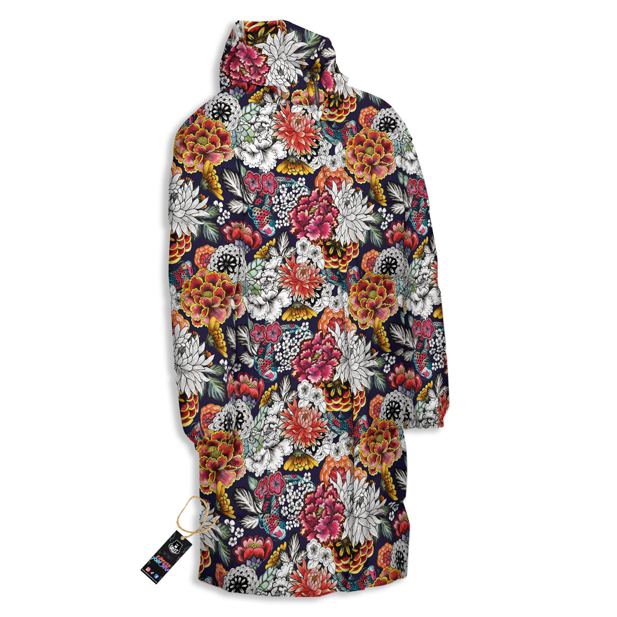 Chrysanthemum Japanese Print Pattern Long Down Jacket-grizzshop