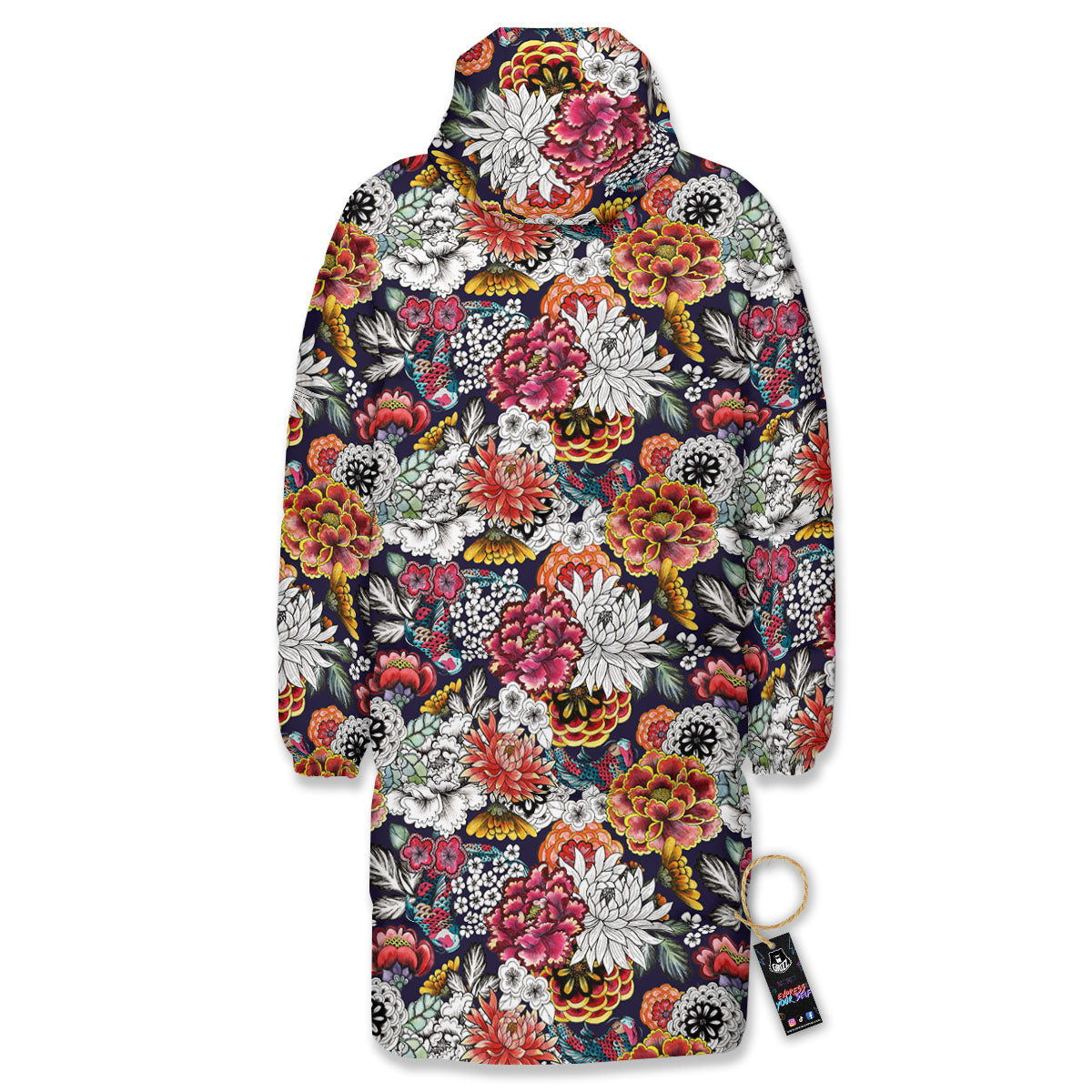Chrysanthemum Japanese Print Pattern Long Down Jacket-grizzshop