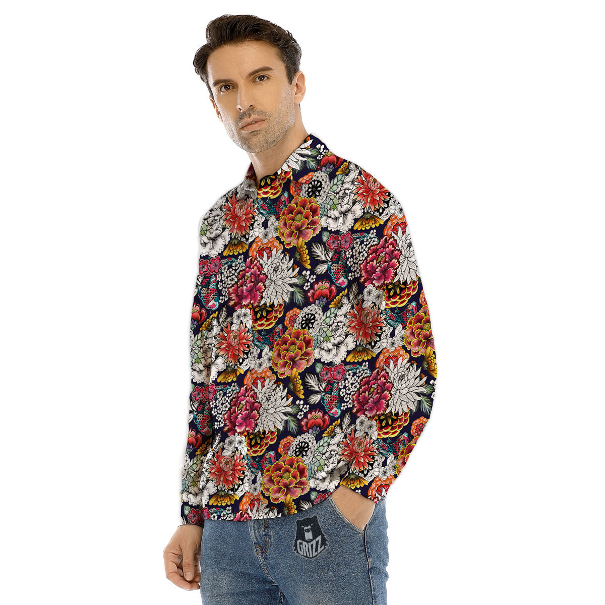Chrysanthemum Japanese Print Pattern Men's Dress Shirts-grizzshop
