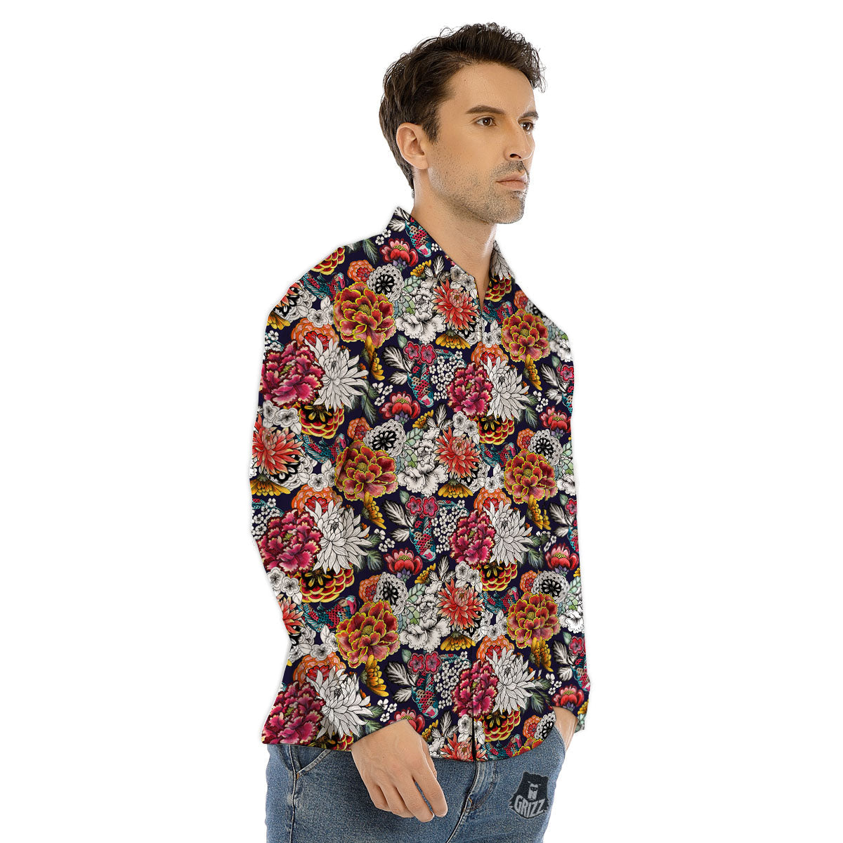 Chrysanthemum Japanese Print Pattern Men's Dress Shirts-grizzshop