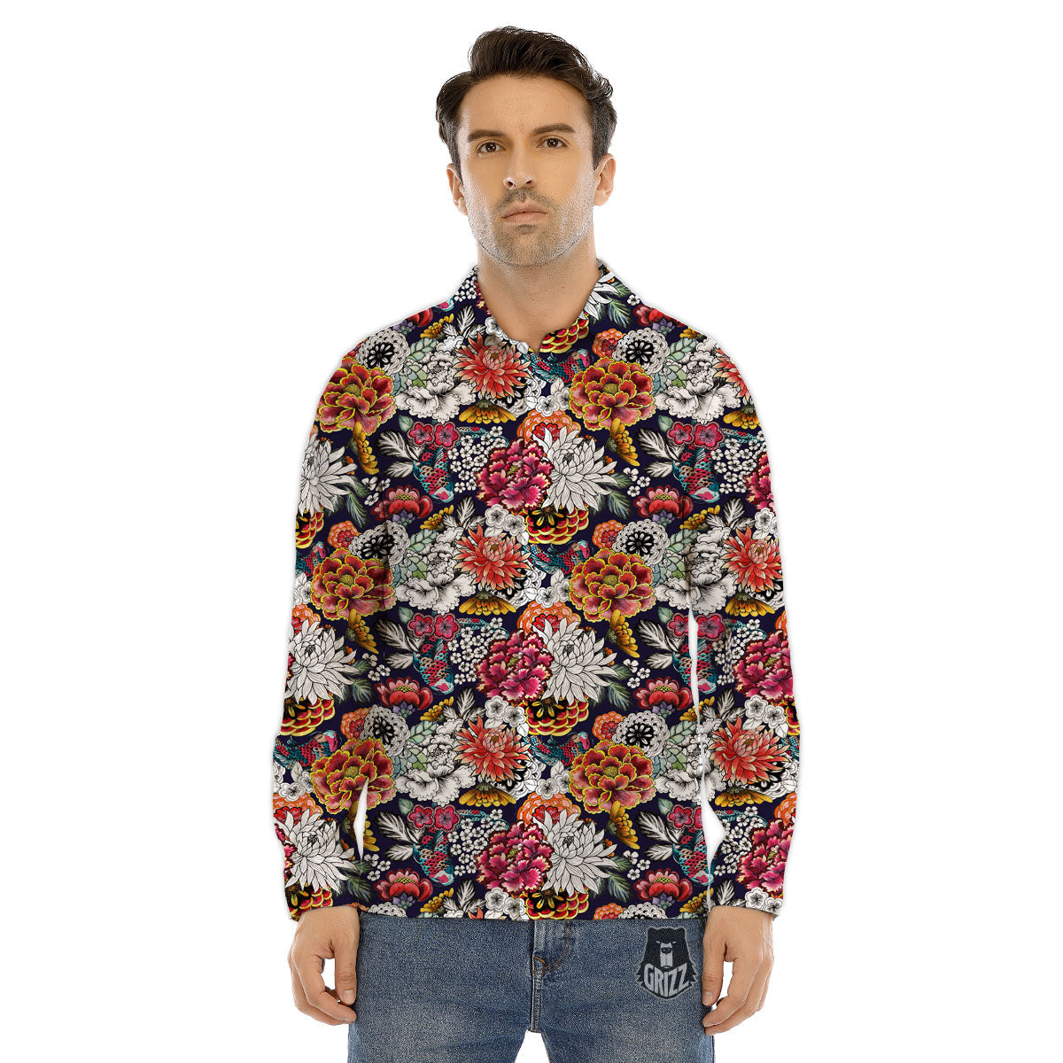 Chrysanthemum Japanese Print Pattern Men's Dress Shirts-grizzshop