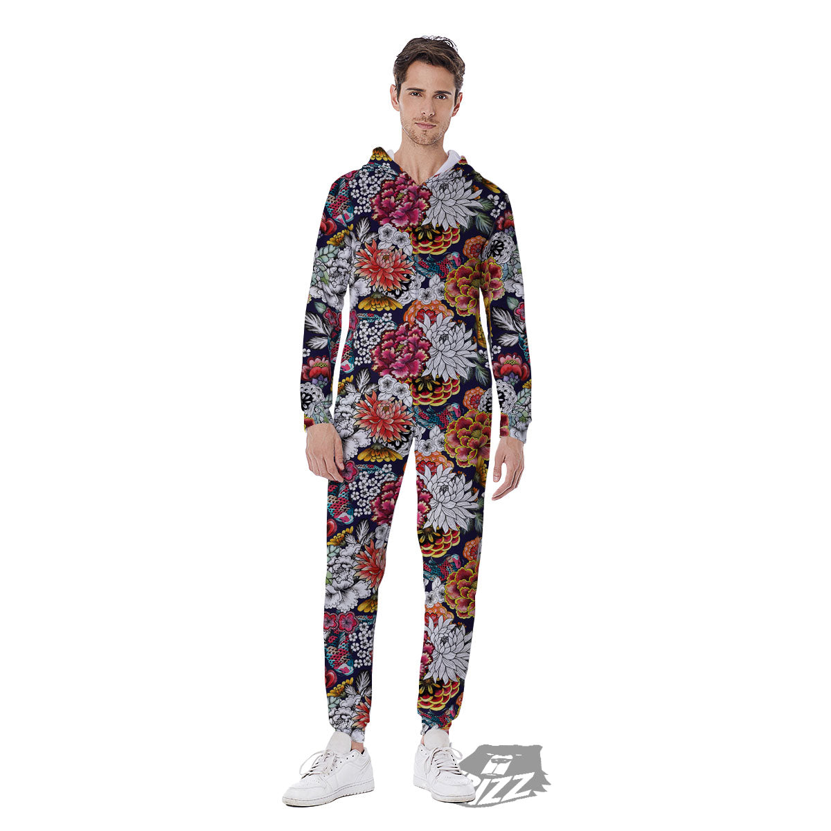 Chrysanthemum Japanese Print Pattern Men's Jumpsuit-grizzshop