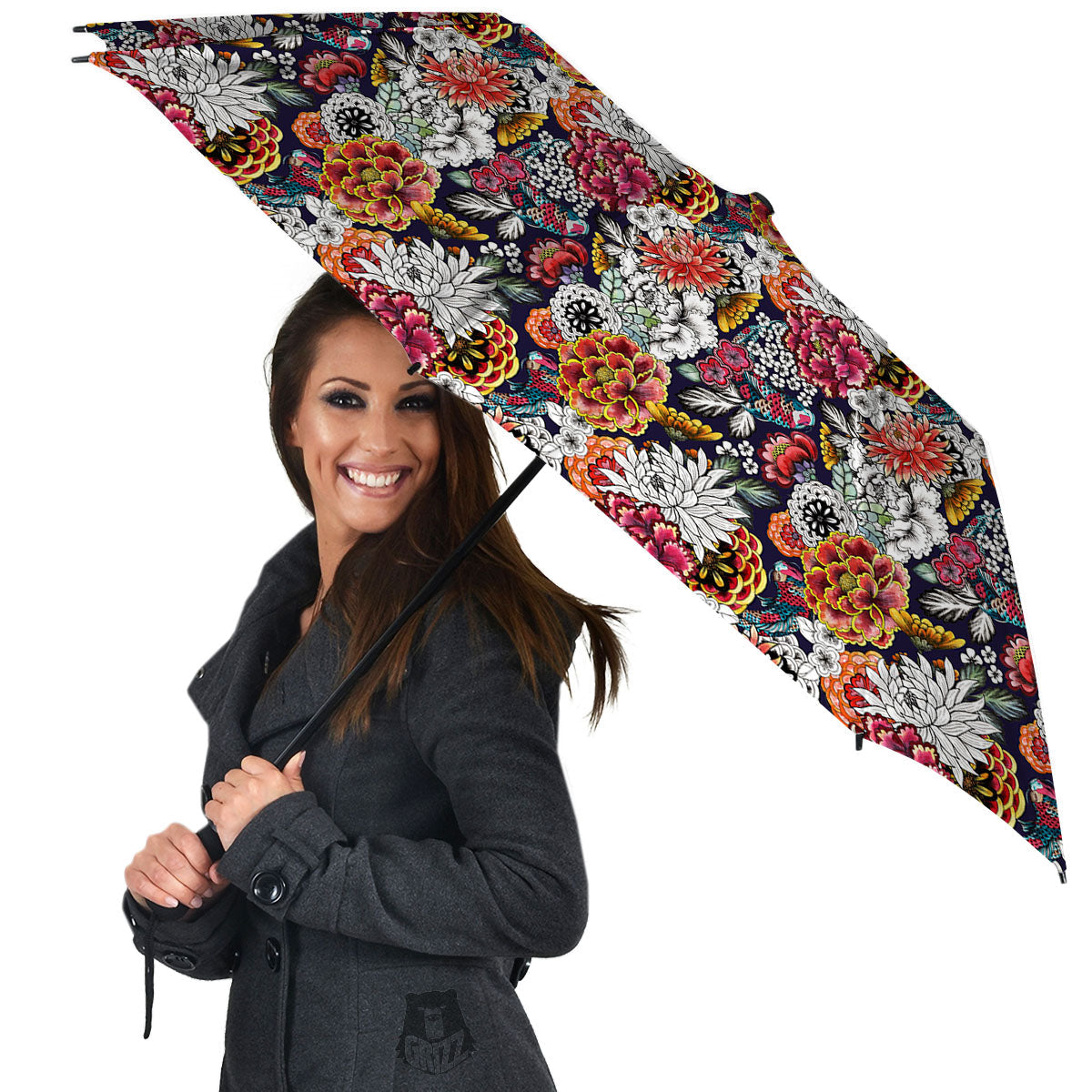 Chrysanthemum Japanese Print Pattern Umbrella-grizzshop