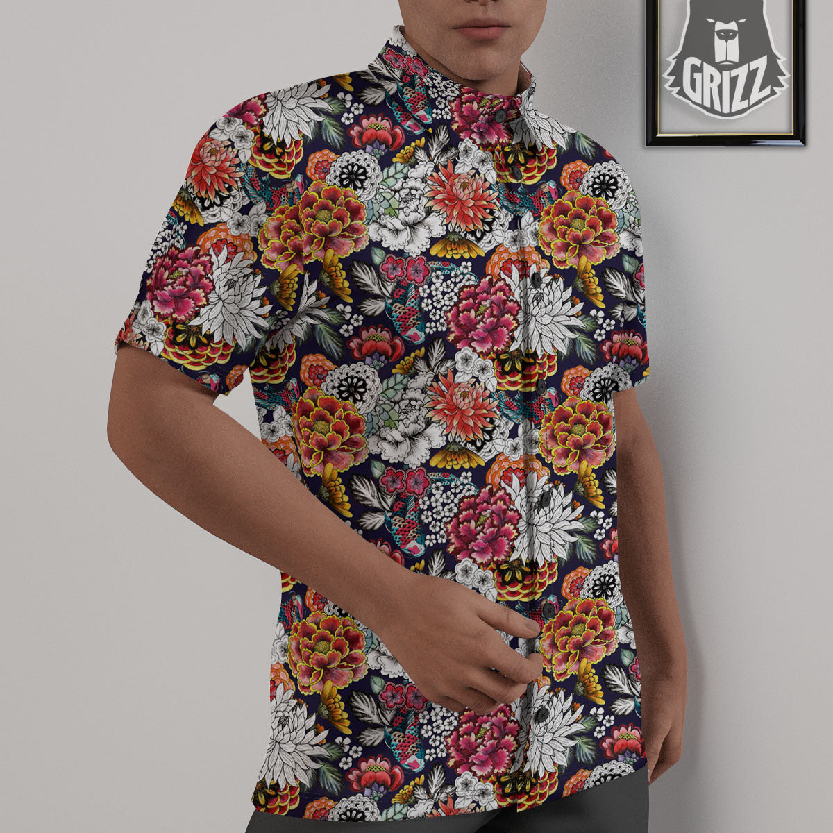 Chrysanthemum Japanese Print Pattern Untucked Shirts-grizzshop