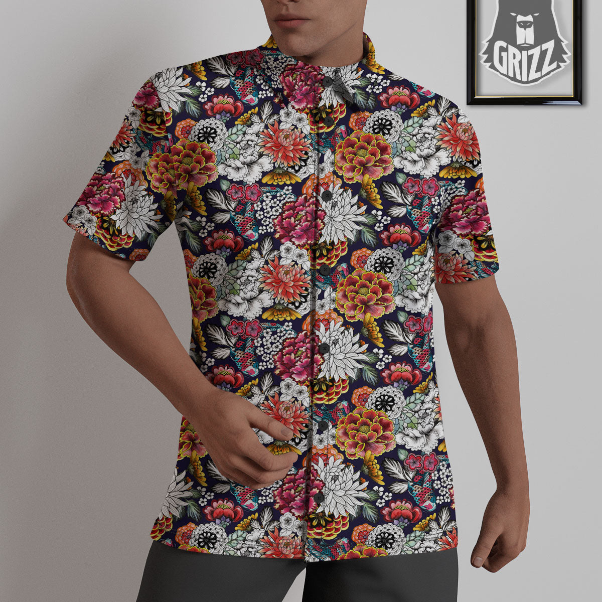 Chrysanthemum Japanese Print Pattern Untucked Shirts-grizzshop
