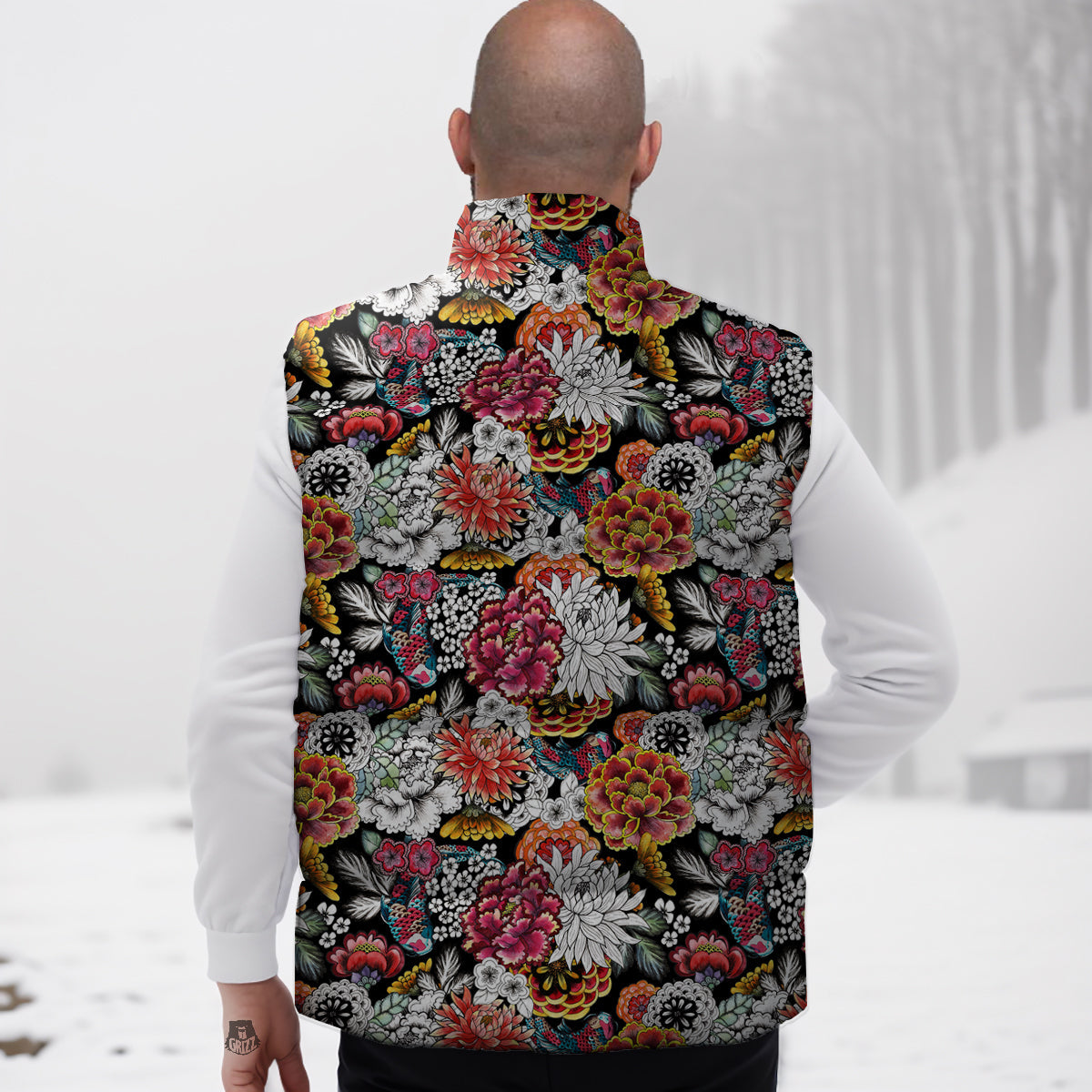 Chrysanthemum Watercolor Print Down Vest