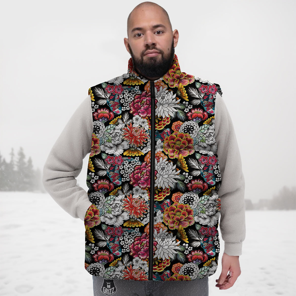 Chrysanthemum Watercolor Print Down Vest