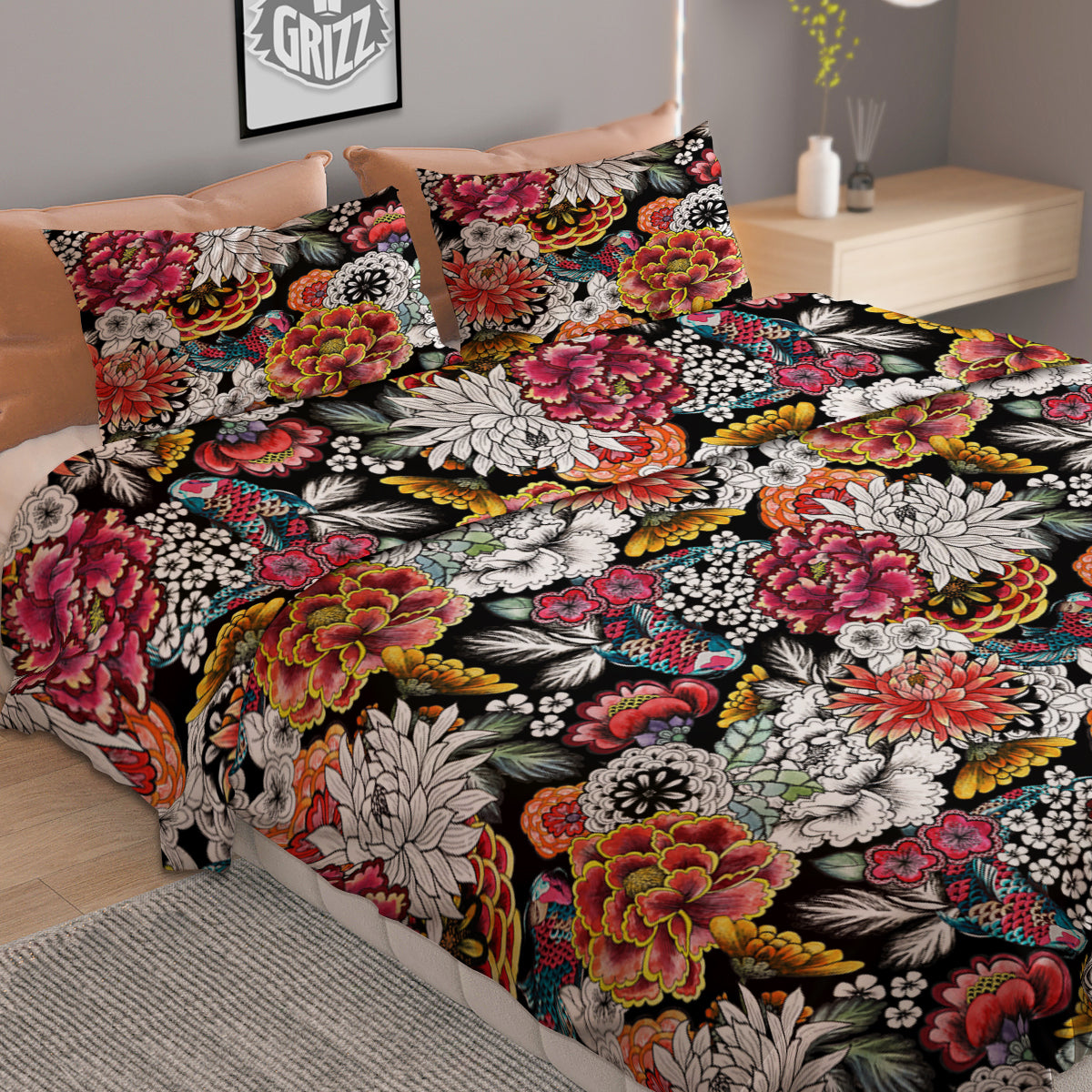 Chrysanthemum Watercolor Print Duvet Cover Bedding Set