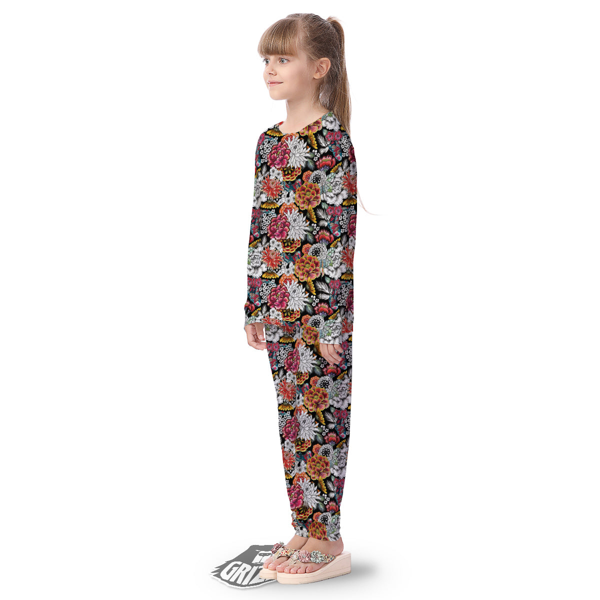 Chrysanthemum Watercolor Print Kid's Pajamas-grizzshop