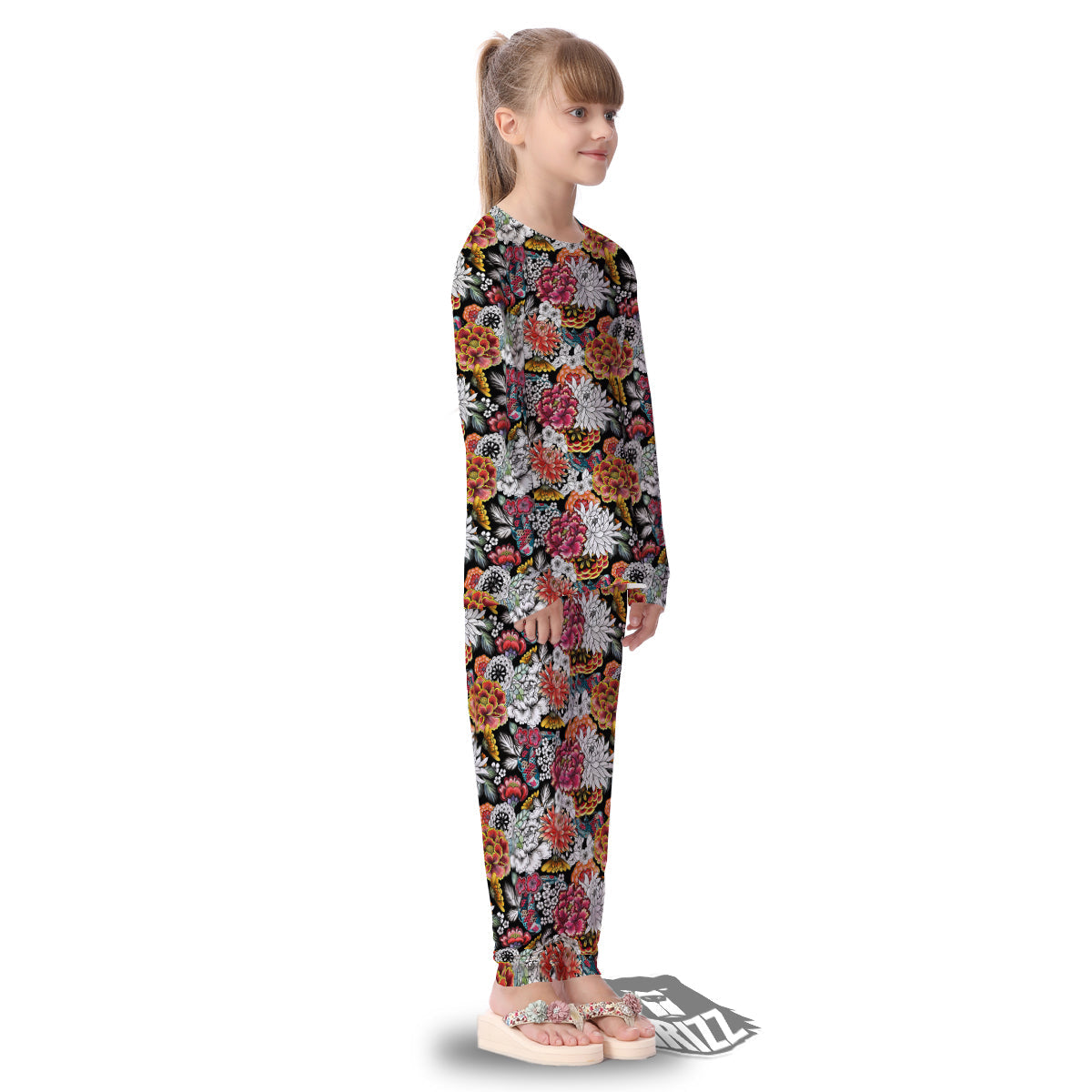 Chrysanthemum Watercolor Print Kid's Pajamas-grizzshop