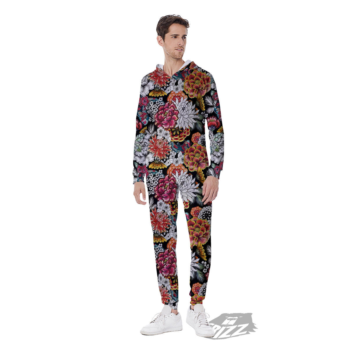 Chrysanthemum Watercolor Print Men's Jumpsuit-grizzshop