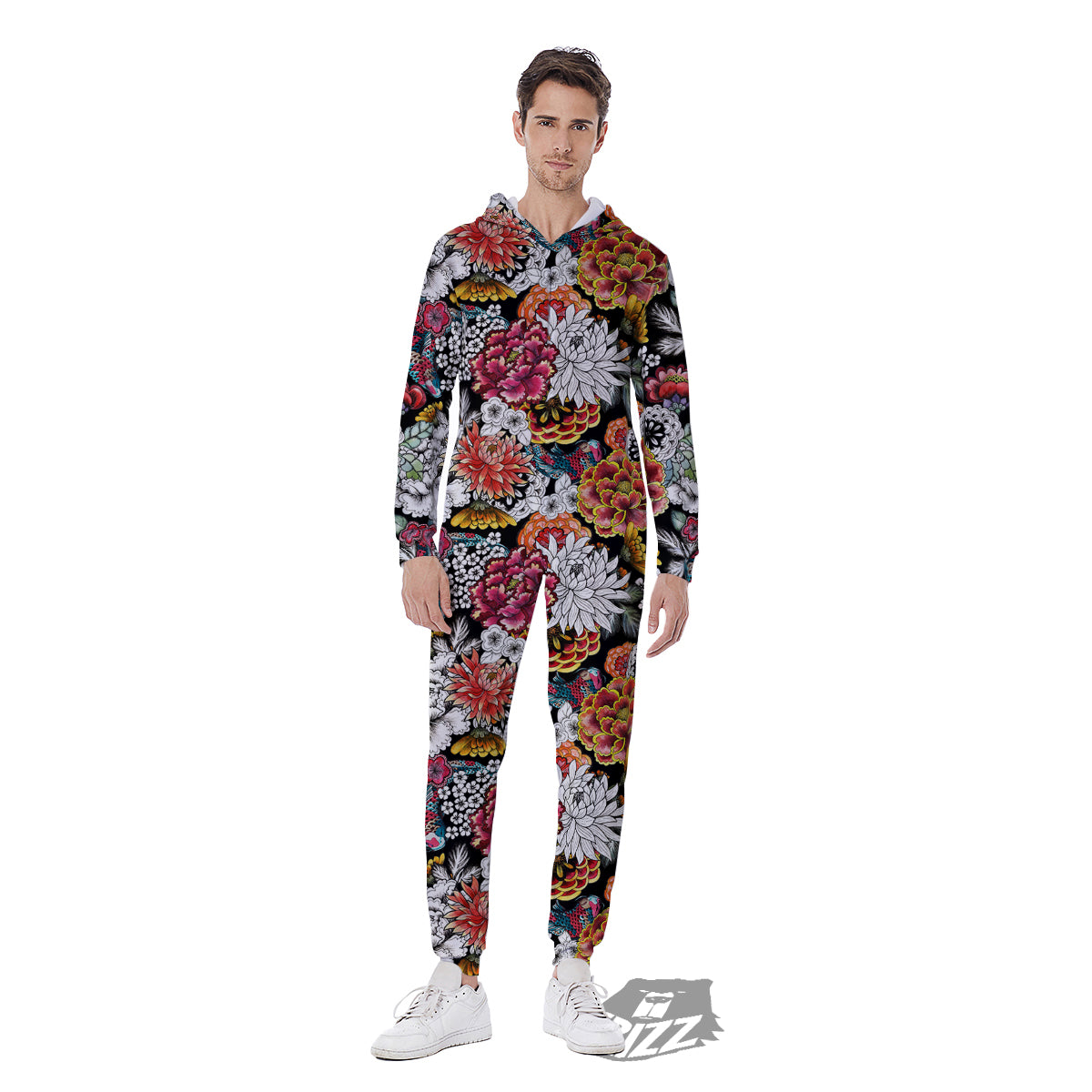 Chrysanthemum Watercolor Print Men's Jumpsuit-grizzshop