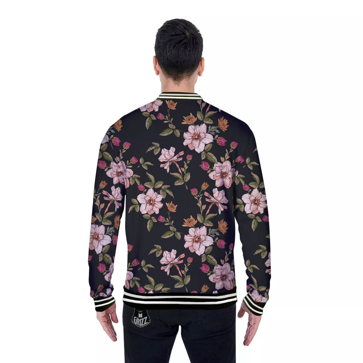 Chrysanthemum Watercolor Print Pattern Baseball Jacket-grizzshop
