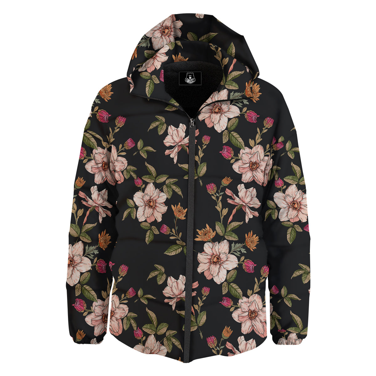 Chrysanthemum Watercolor Print Pattern Down Jacket-grizzshop