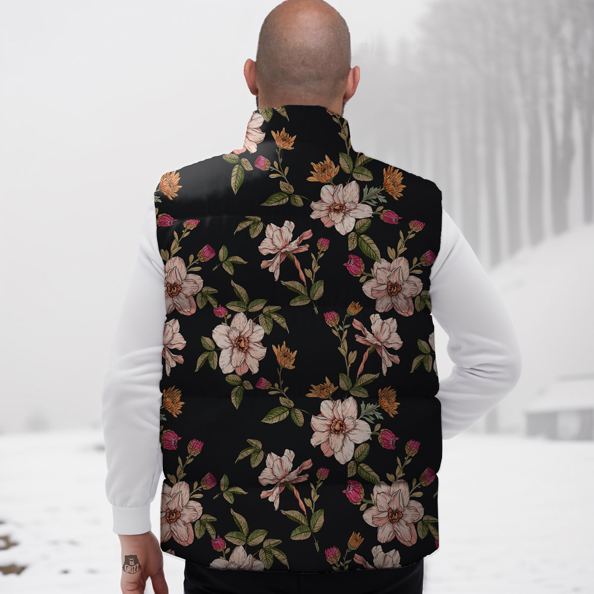 Chrysanthemum Watercolor Print Pattern Down Vest