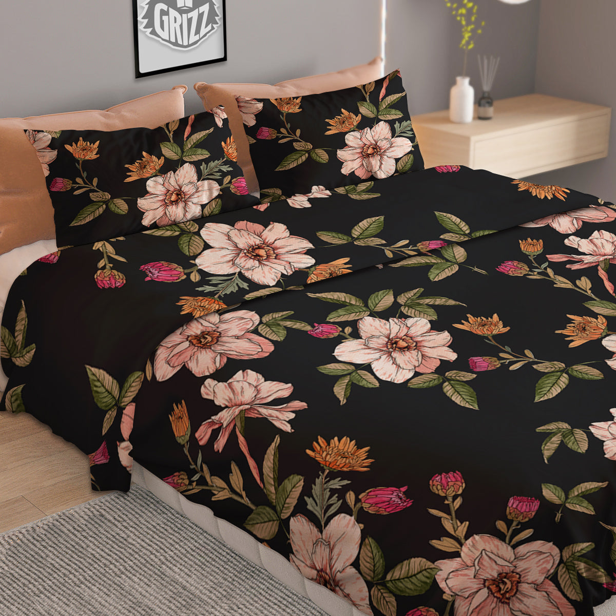 Chrysanthemum Watercolor Print Pattern Duvet Cover Bedding Set