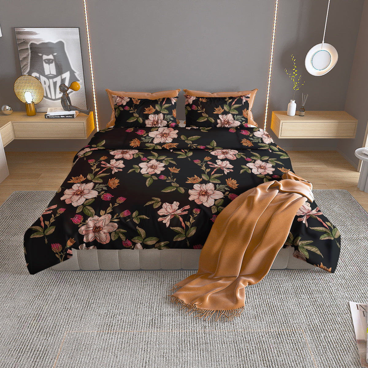Chrysanthemum Watercolor Print Pattern Duvet Cover Bedding Set