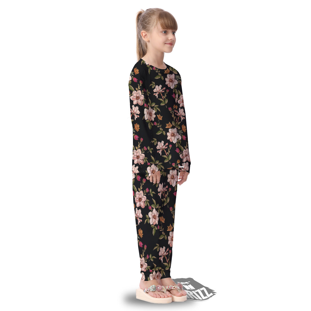 Chrysanthemum Watercolor Print Pattern Kid's Pajamas-grizzshop