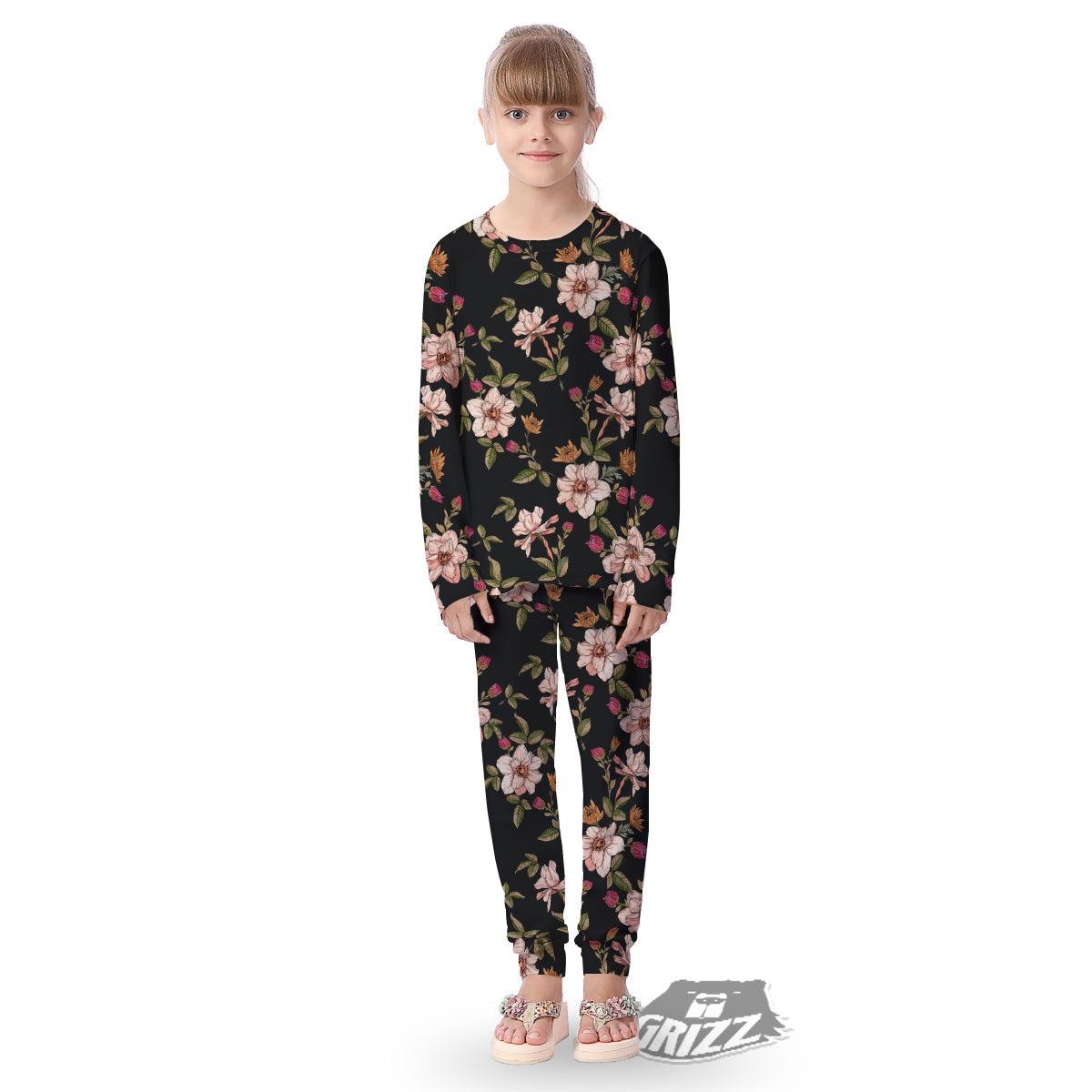 Chrysanthemum Watercolor Print Pattern Kid's Pajamas-grizzshop