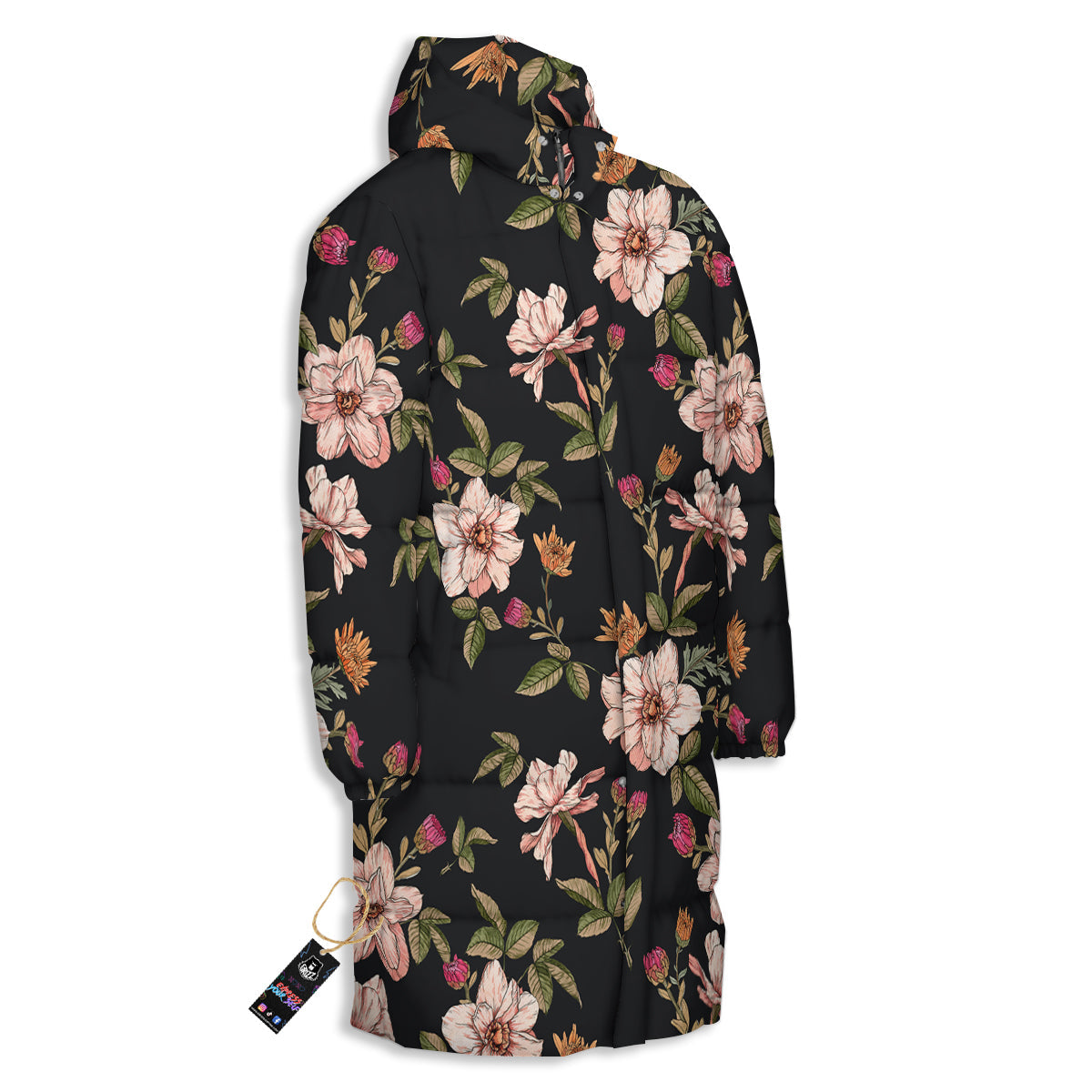 Chrysanthemum Watercolor Print Pattern Long Down Jacket-grizzshop