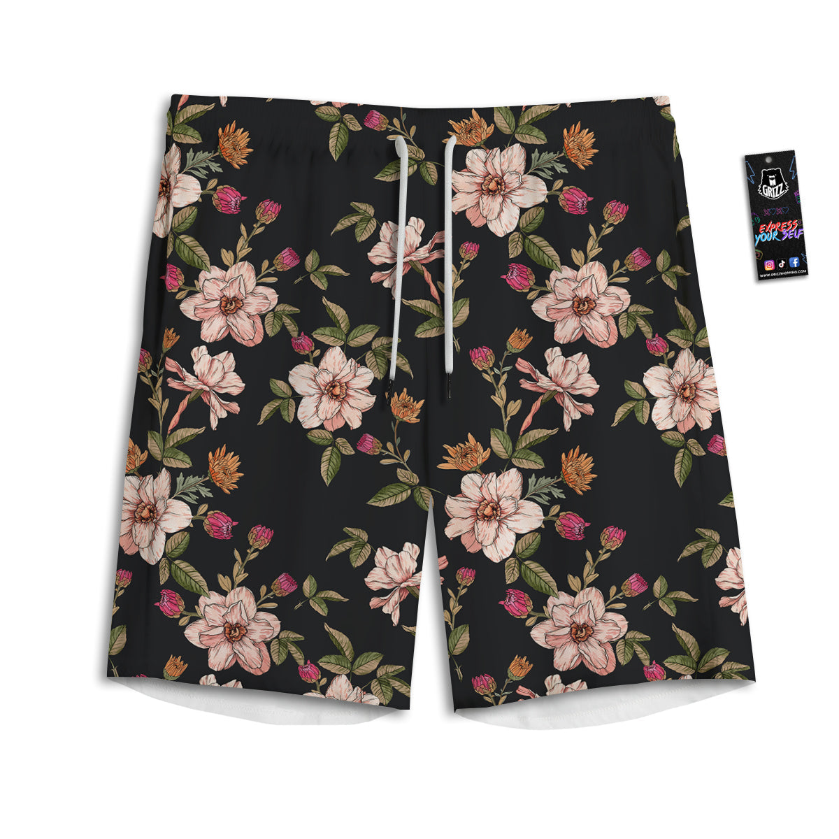 Chrysanthemum Watercolor Print Pattern Men's Athletic Shorts