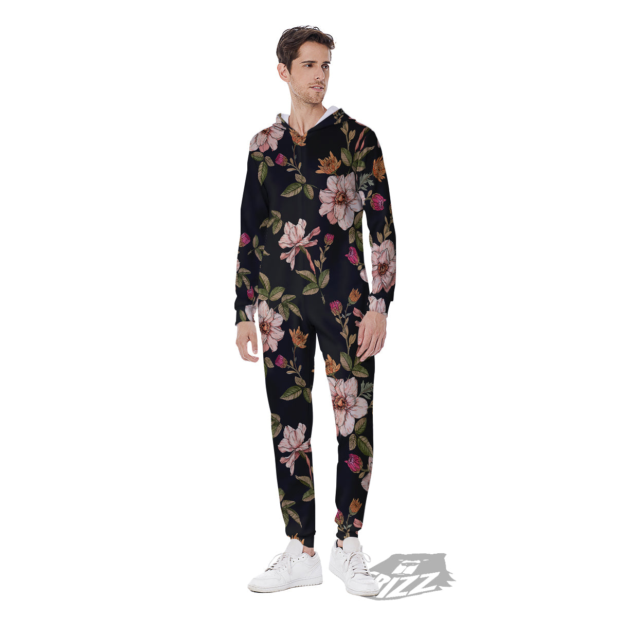 Chrysanthemum Watercolor Print Pattern Men's Jumpsuit-grizzshop