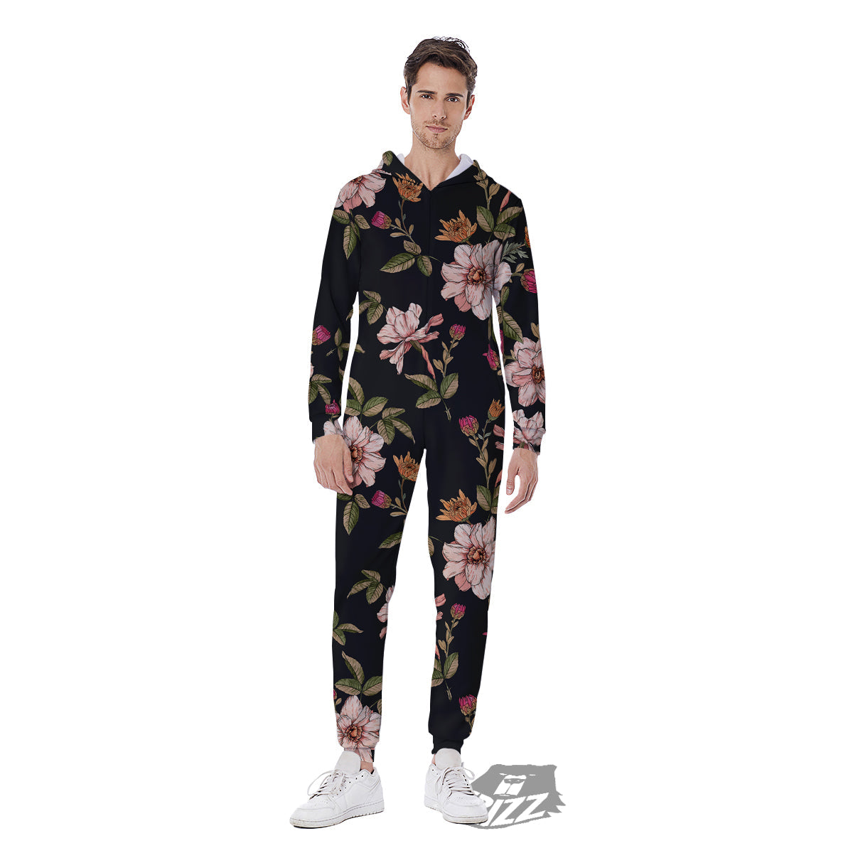 Chrysanthemum Watercolor Print Pattern Men's Jumpsuit-grizzshop