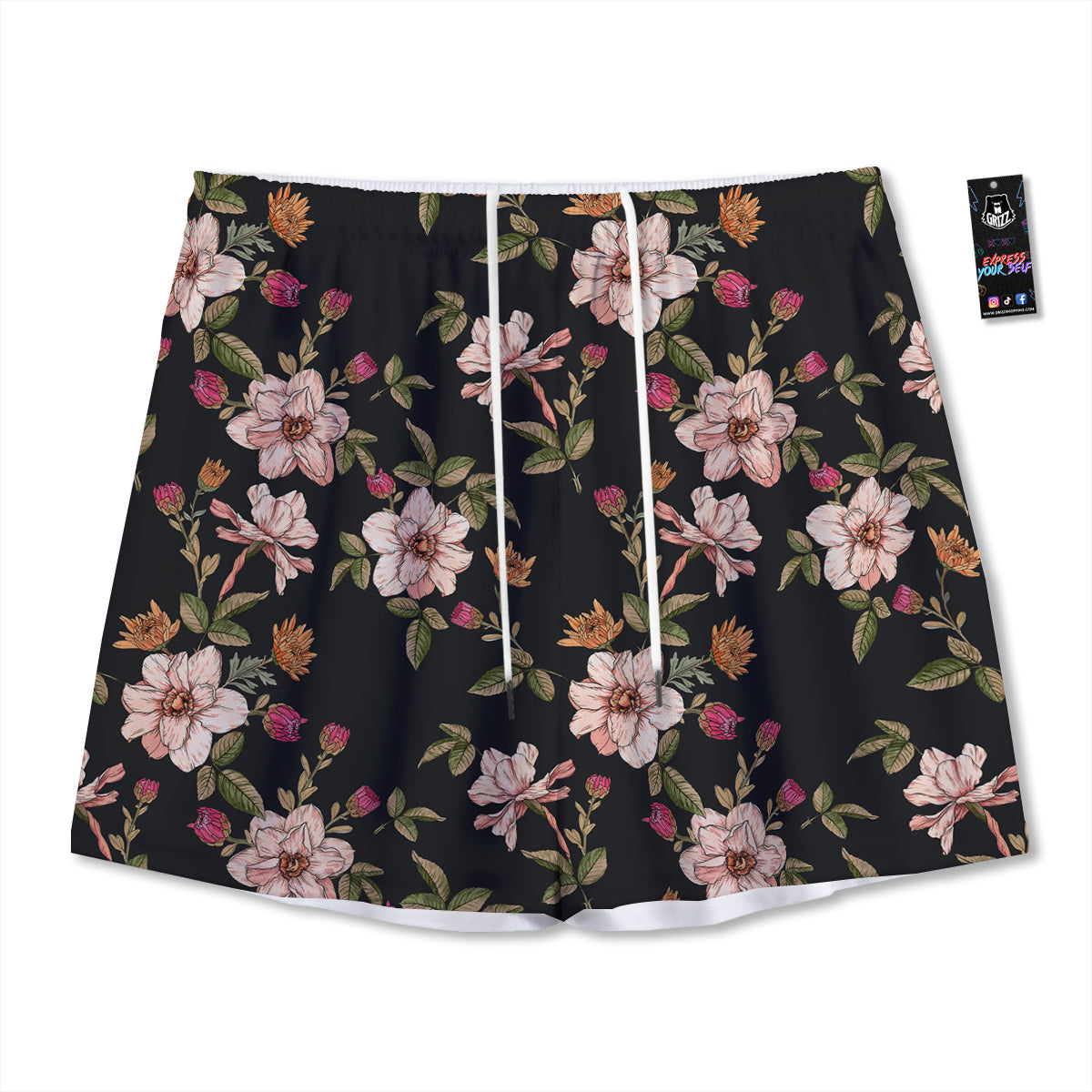 Chrysanthemum Watercolor Print Pattern Mesh Shorts