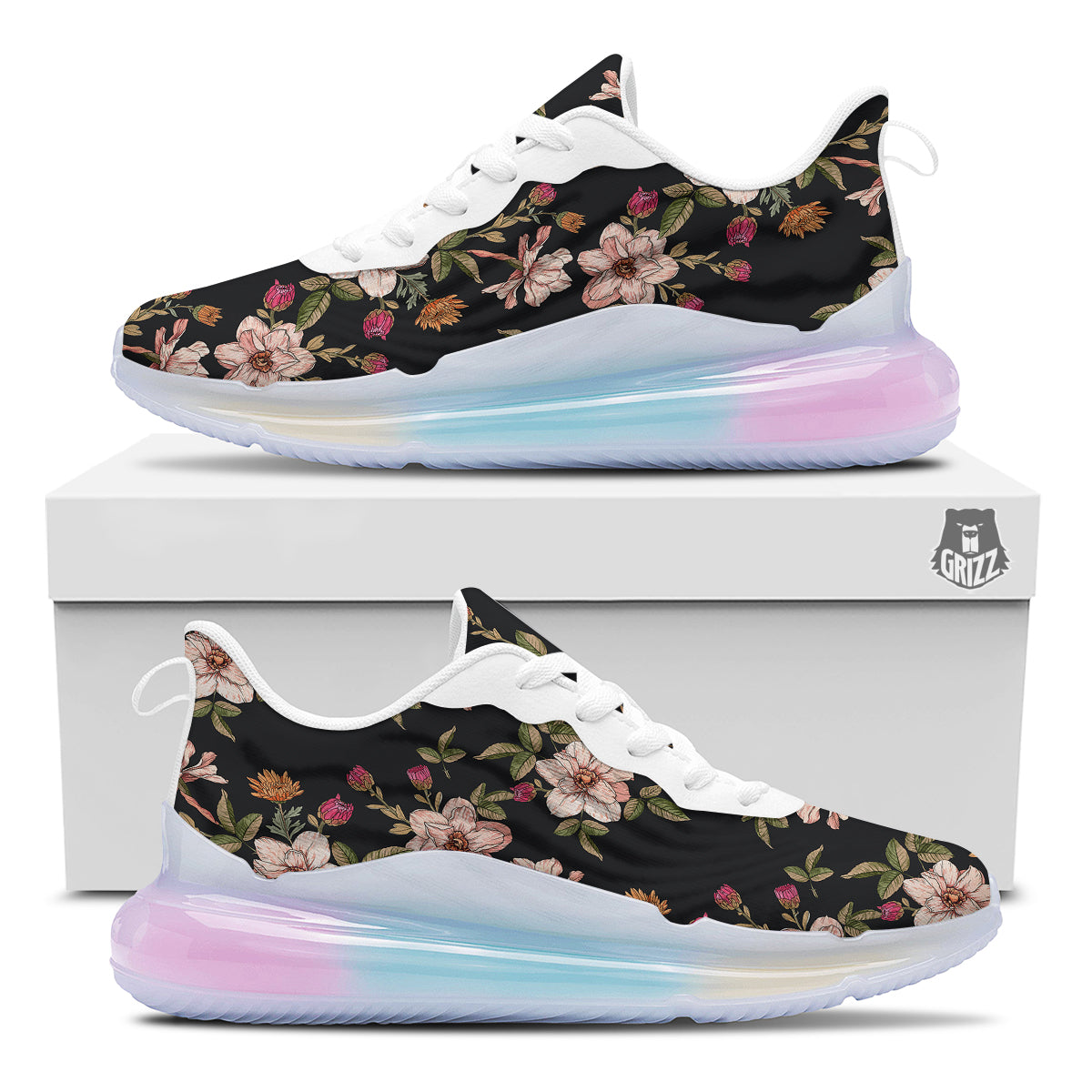 Chrysanthemum Watercolor Print Pattern Running Sneakers-grizzshop