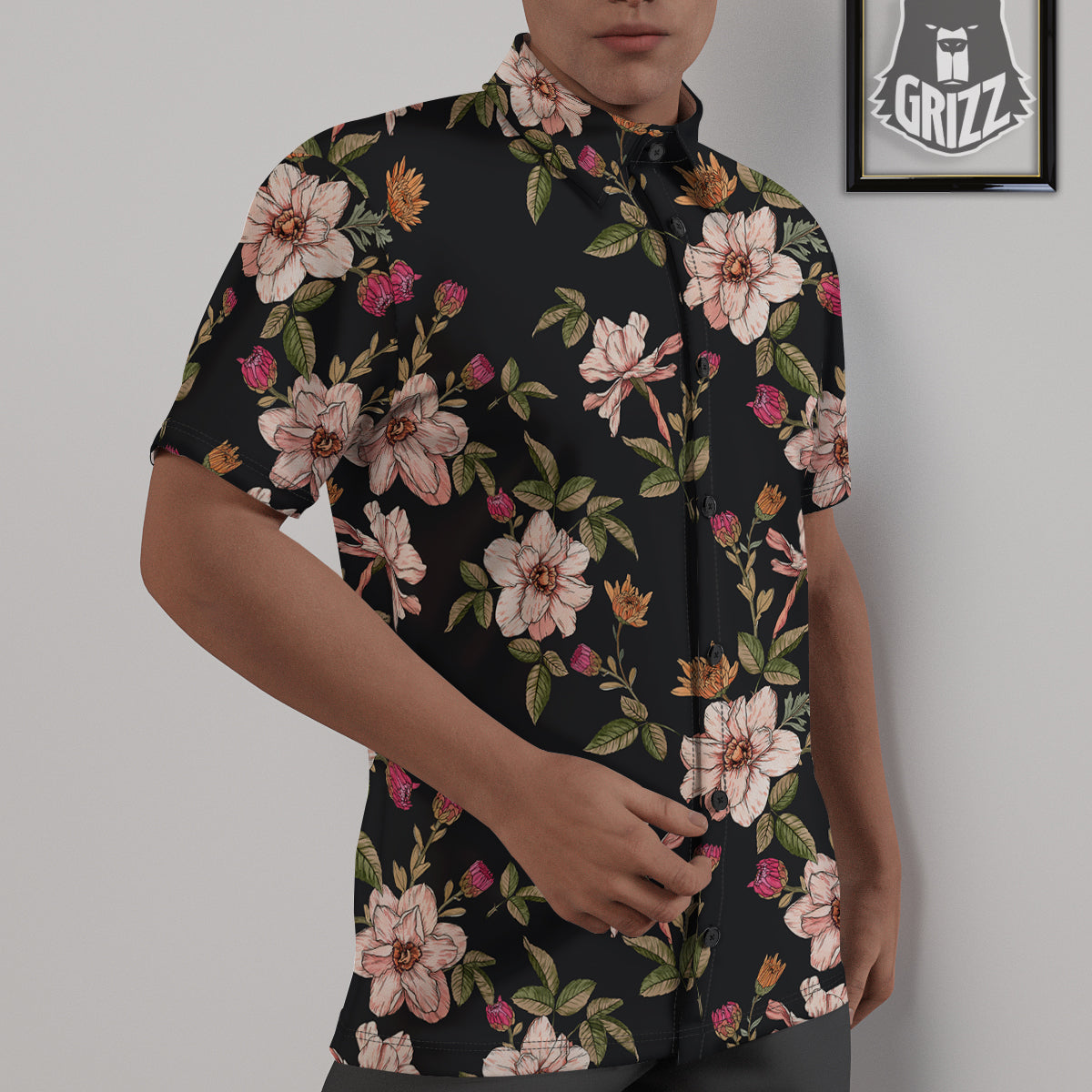 Chrysanthemum Watercolor Print Pattern Untucked Shirts-grizzshop