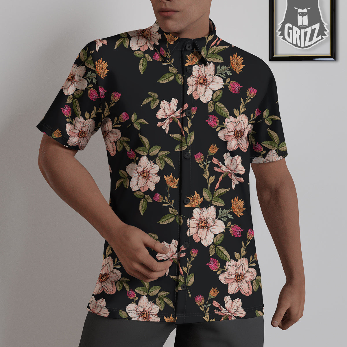 Chrysanthemum Watercolor Print Pattern Untucked Shirts-grizzshop