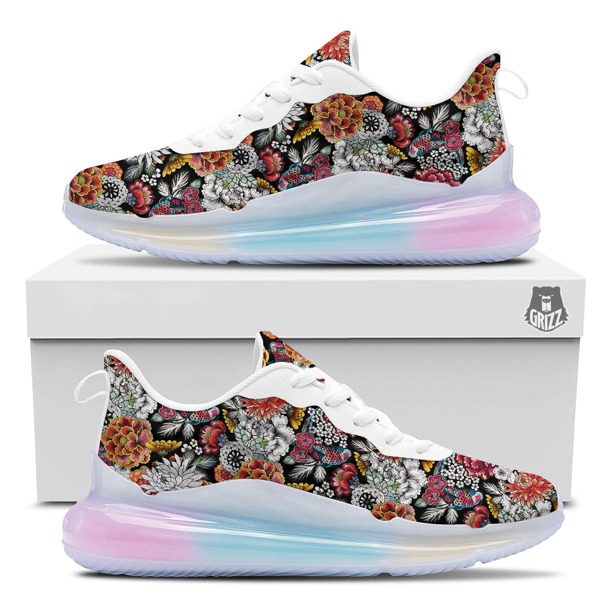 Chrysanthemum Watercolor Print Running Sneakers-grizzshop