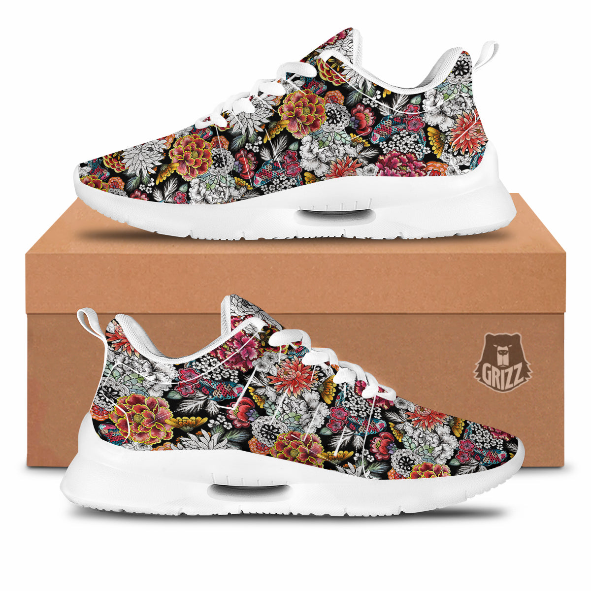 Chrysanthemum Watercolor Print Tennis Shoes-grizzshop