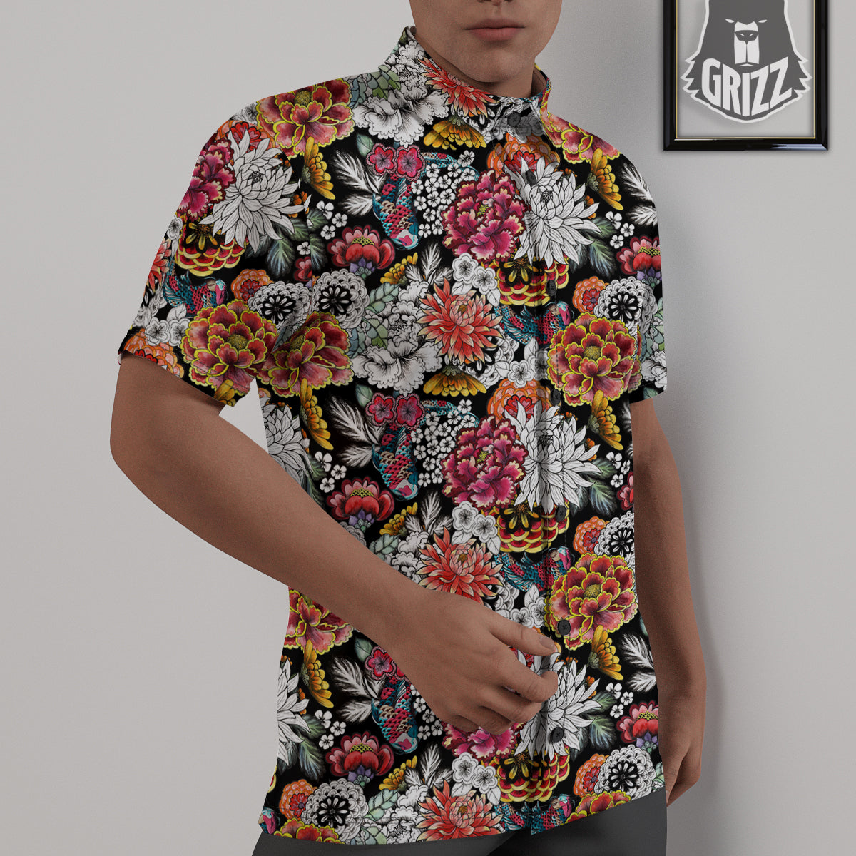Chrysanthemum Watercolor Print Untucked Shirts-grizzshop