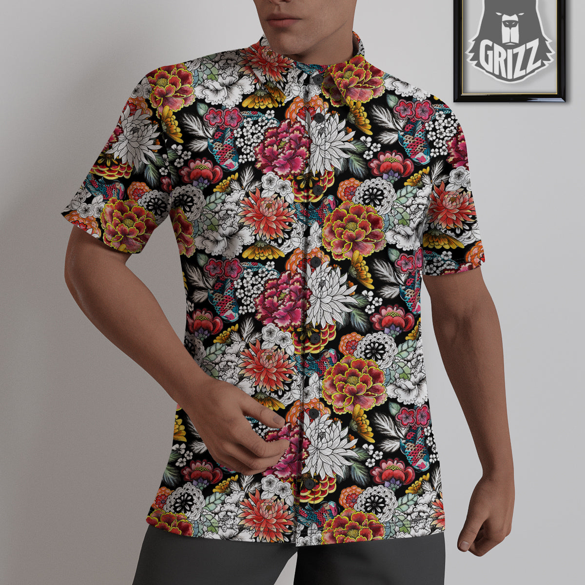 Chrysanthemum Watercolor Print Untucked Shirts-grizzshop
